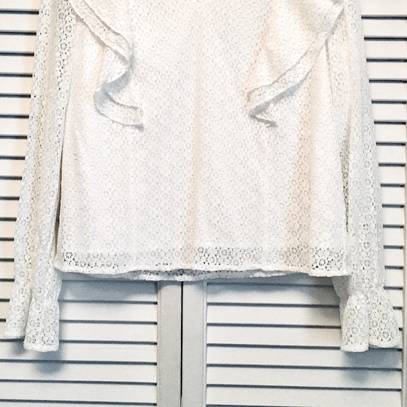 NWOT Simple Flavor White Ruffle Lace Poet Blouse M - Picture 13 of 15